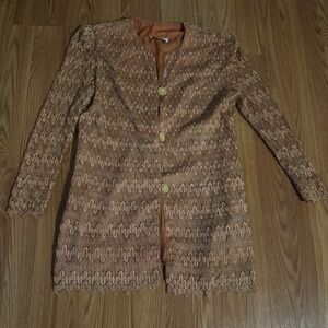Vintage Karen Millen New York Orange Lace Blazer Top Gold Buttons Retro Classic